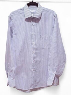 Van Heusen Men's White Shirt with Blue Pinstripes